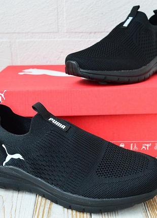 Стильные кеды без шнурков пума puma мужские черные текстиль+сетка деми, демисезонные осенние, весневые, летние (на осень,весная,лето 2023-2024) 7