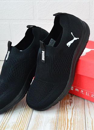Стильные кеды без шнурков пума puma мужские черные текстиль+сетка деми, демисезонные осенние, весневые, летние (на осень,весная,лето 2023-2024) 3