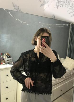 Вінтажна прозора блуза з квітами та мереживом