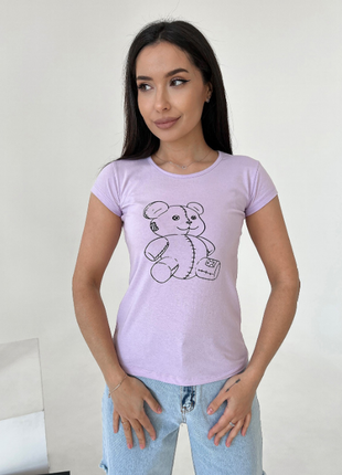 Базова бавовняна футболка з ведмедиком принт 8 кольорів літо5 фото