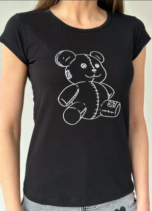 Базова бавовняна футболка з ведмедиком принт 8 кольорів літо2 фото
