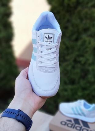 Женские кроссовки adidas iniki белые с серым бирюзовые полоски  ⁇  smb2 фото