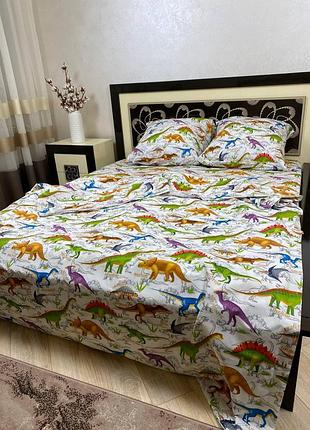Комплект постельного белья из страйп бязи, динозавры4 фото