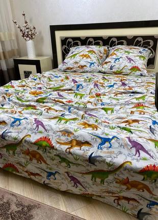 Комплект постельного белья из страйп бязи, динозавры6 фото