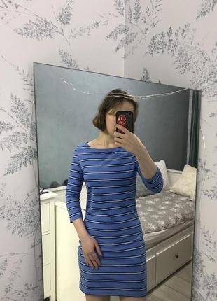 Голубое платье в полоску3 фото