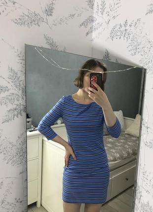Голубое платье в полоску2 фото