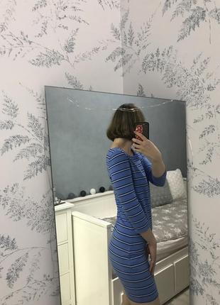 Голубое платье в полоску4 фото