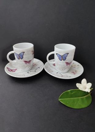 Набор: фарфоровые кофейные чашки с блюдцами "бабочки" dora papis nostalgie4 фото
