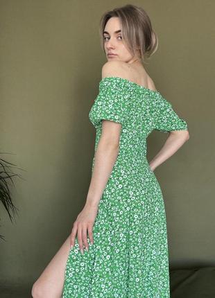 Платье миди в цветочек s. зелёное