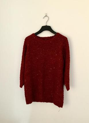 Красный свитер с блестками и рукавами 3/41 фото