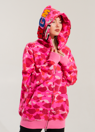 Розовый худи bape shark full zip pink camo кофта с капюшоном на молнии5 фото