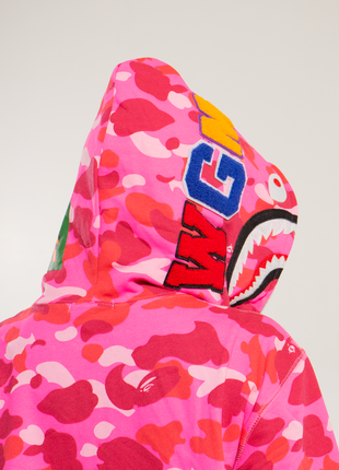 Розовый худи bape shark full zip pink camo кофта с капюшоном на молнии10 фото