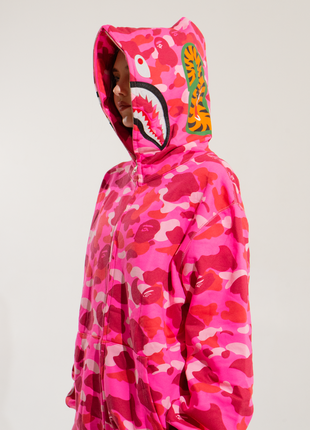 Розовый худи bape shark full zip pink camo кофта с капюшоном на молнии8 фото