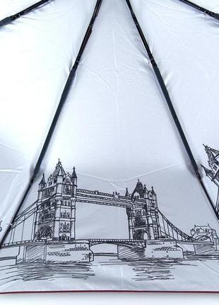 Женский бордовый зонт полуавтомат складной 9 спиц антиветер с рисунком города внутри 713/23 фото