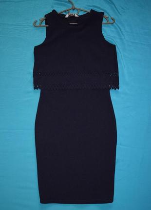Темно-синее платье-костюм с перфорацией3 фото