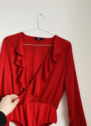 Ярко красный боди блуза с воланом missguided2 фото