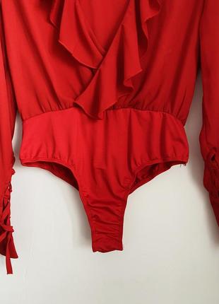 Ярко красный боди блуза с воланом missguided3 фото