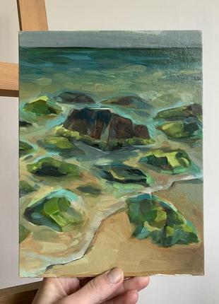 Картина маслом море, берег моря этюд, картина масляными красками