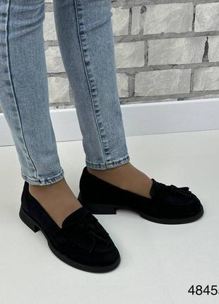 Трендовые натуральные кожаные лоферы с кисточками, замшевые женские туфли с кисточками5 фото