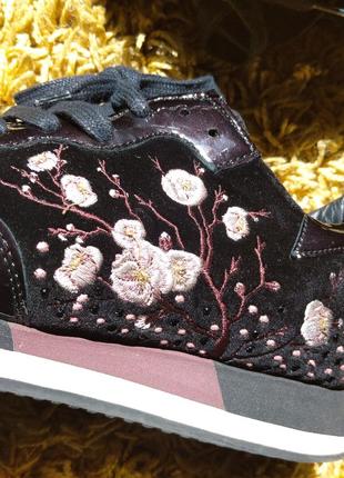 Кожаные кроссовки philippe model paris с вышивкой бархат вельвет велюр кожа4 фото