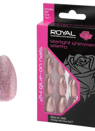 Накладные ногти в комплекте с клеем royal cosmetics 24 glue on nail tips starlight shimmer stiletto
