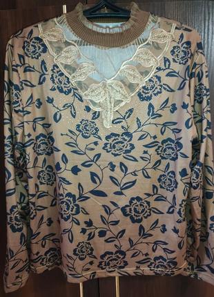 Кофта блуза  блузка прінт принт цветы квіти3 фото
