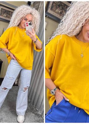 🛍️ 10 цветов - базовая женская футболка (р. 42-50), стильная женская футболка (11036)