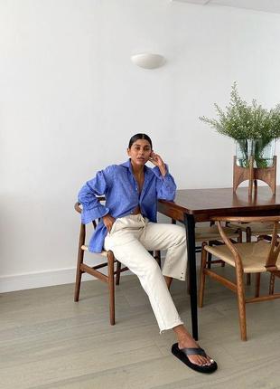 100% лён натуральная меланжевая льняная голубая рубашка супер качество