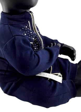 Спортивний костюм дитячий туреччина 1 рік з флісом теплий трикотажний для дівчинки темно-синій3 фото