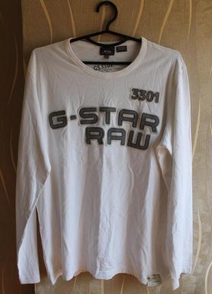 Крутой легкий хлопковый лонгслив с большой надписью на груди g-star raw1 фото