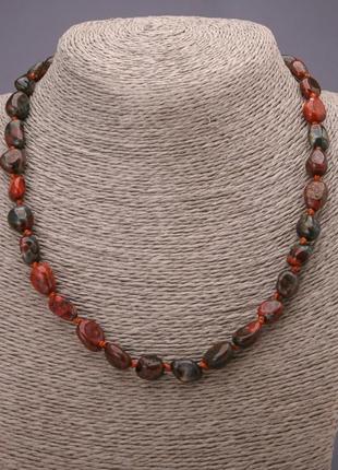 Ожерелье из натурального камня красная яшма галтовка d-9х12(+-)мм l-48см