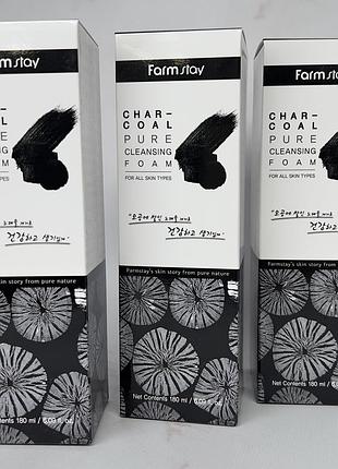 🩶пенка для умывания farm stay charcoal pure cleansing foam