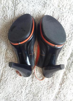 Черные оранжевые кожаные босоножки туфли черный+коралл кожа5 фото