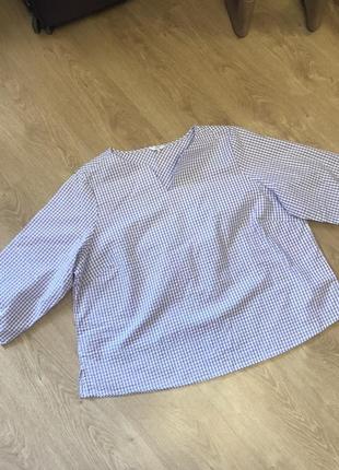 Хлопковая блуза свободного кроя в клеточку3 фото