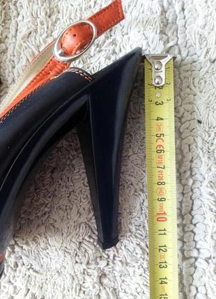 Черные оранжевые кожаные босоножки туфли черный+коралл кожа7 фото