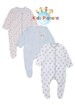 Комплект новых фирменных слипов человечков для младенцев mothercare размер new baby (56см, вес 4,5кг)