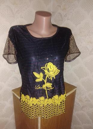 Блестящая футболка роза с люрексом распродажа