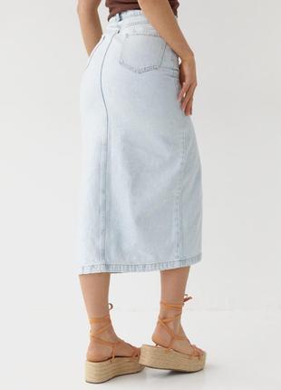 Джинсовая юбка-карандаш с разрезом спереди2 фото