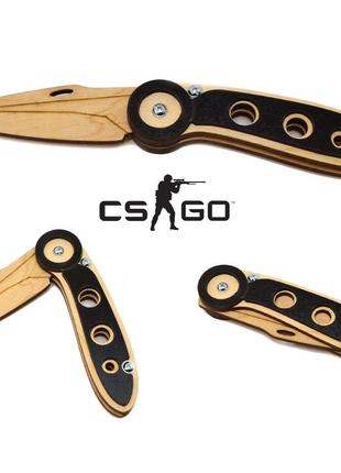 Ніж - фліп black flip knife дерев'яний фліп кнайф з гри counter-strike cs go кс го розкладний ніж з дерева1 фото