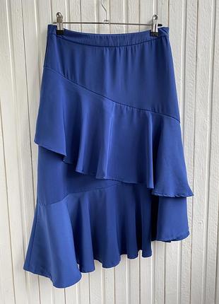 Мідіспідниця синя асиметрична з воланами amisu