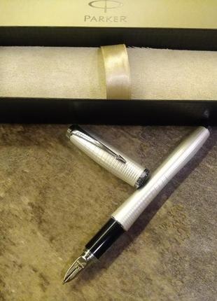 Кулькова ручка parker urban premium pearl metal chiseled, parker 5th technology ink pen (s0976020)6 фото