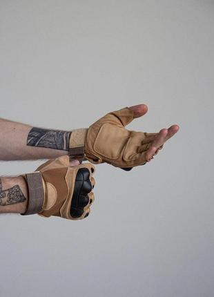 Тактические перчатки oakley армейские военные с открытыми пальцами beige /m