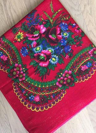 Яркий платок с люрексом в украинском стиле времен срср/ винтаж/ этно стиль