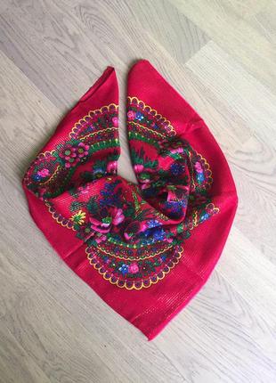 Яркий платок с люрексом в украинском стиле времен срср/ винтаж/ этно стиль3 фото