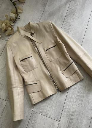 Фирменная кожаная куртка косуха бежевая натуральная кожа