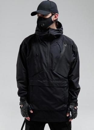 Чоловічий анорак сталкер, демісезонна чоловіча молодіжна  водонепроникна куртка чорного кольору