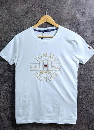 Белая мужская футболка tommy hilfiger / стильные повседневные футболки мужские