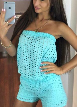 Комбинезон из натуральной ткани / шорты топ из прошвы