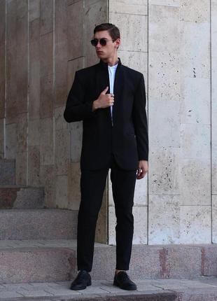 Классический мужской пиджак вектор из коттона стильный молодежный удлиненный пиджак черного цвета3 фото