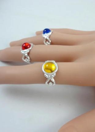 Детские кольца с камнем камешком в серебряном цвете круглые разноцветные маленькие...